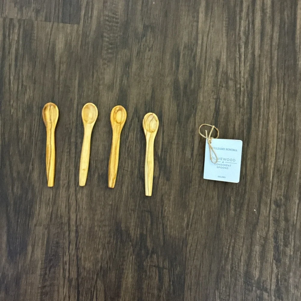 Williams Sonoma Olive Wood condiments Salt Spoons - Natural Wood set of 4
